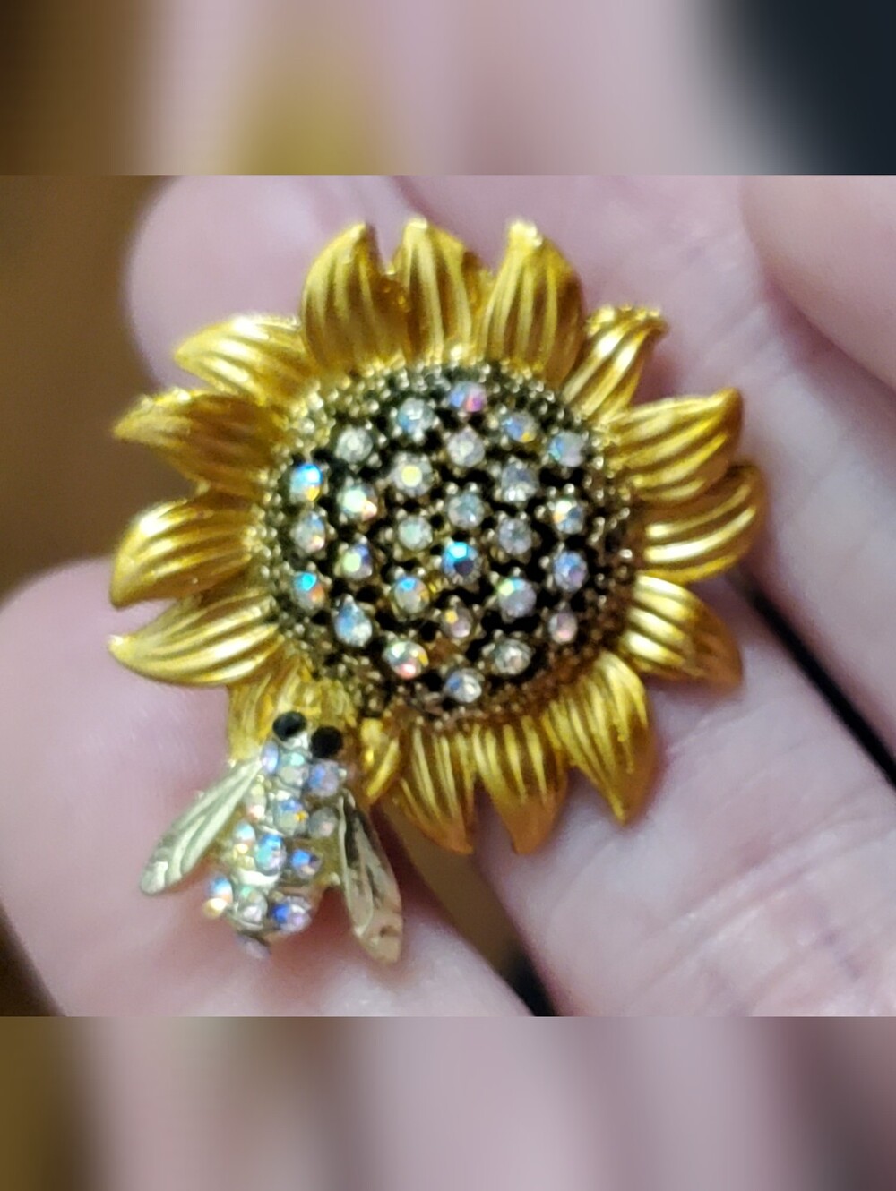 Bee Sunflower Brooch NEW rhinestones Enamel Fall Autumn